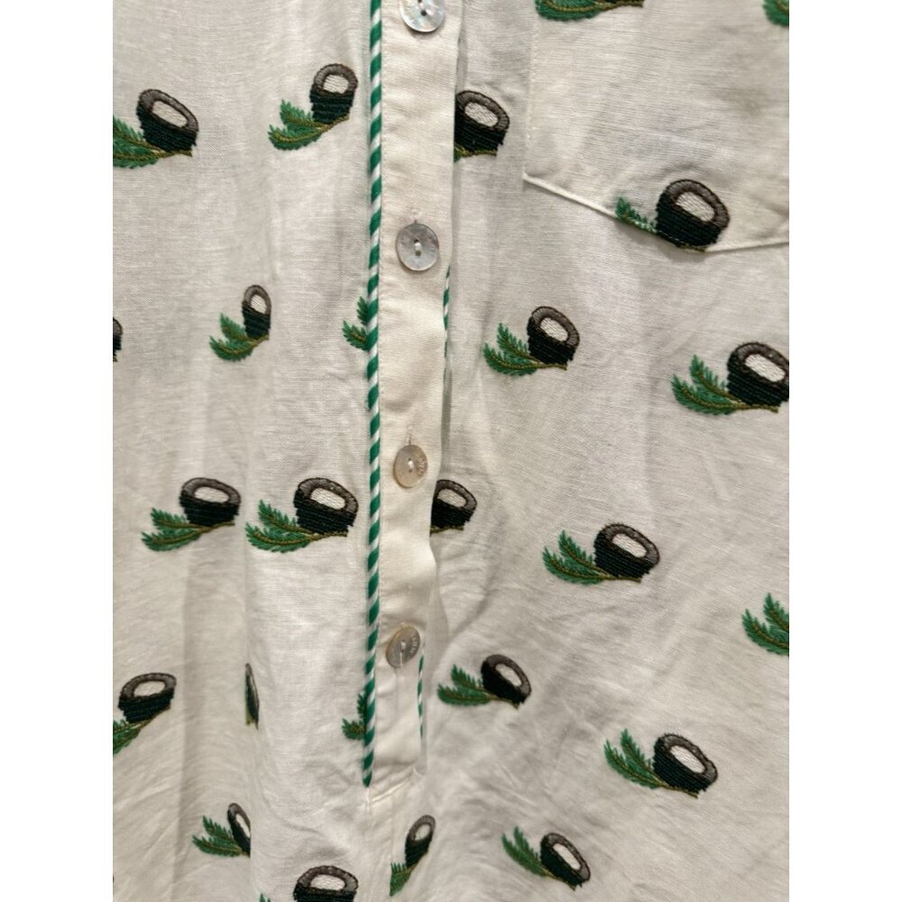 FARM RIO Embroidered Coconut Romper Jumpsuit Shorts Cross Stitch Linen Medium - Picture 9 of 16